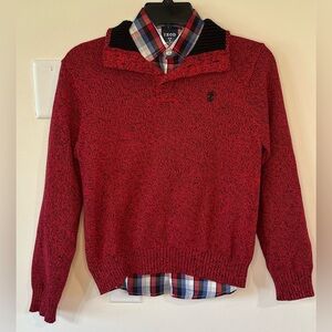 Izod Boys 2 Piece Red Sweater/Dress Shirt Set NWT Size 8 Husky
